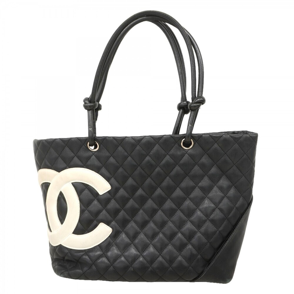 Chanel Cambon Lambskin Tote Bag Black White